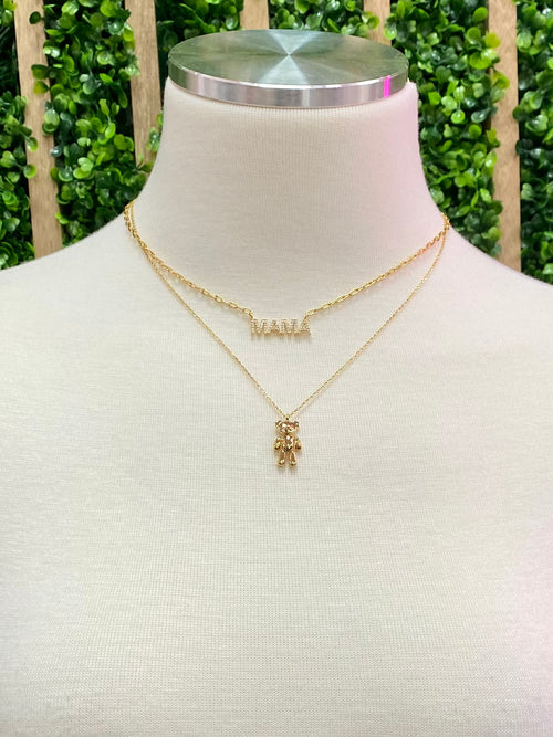 Mama Bear Gold Necklace Set