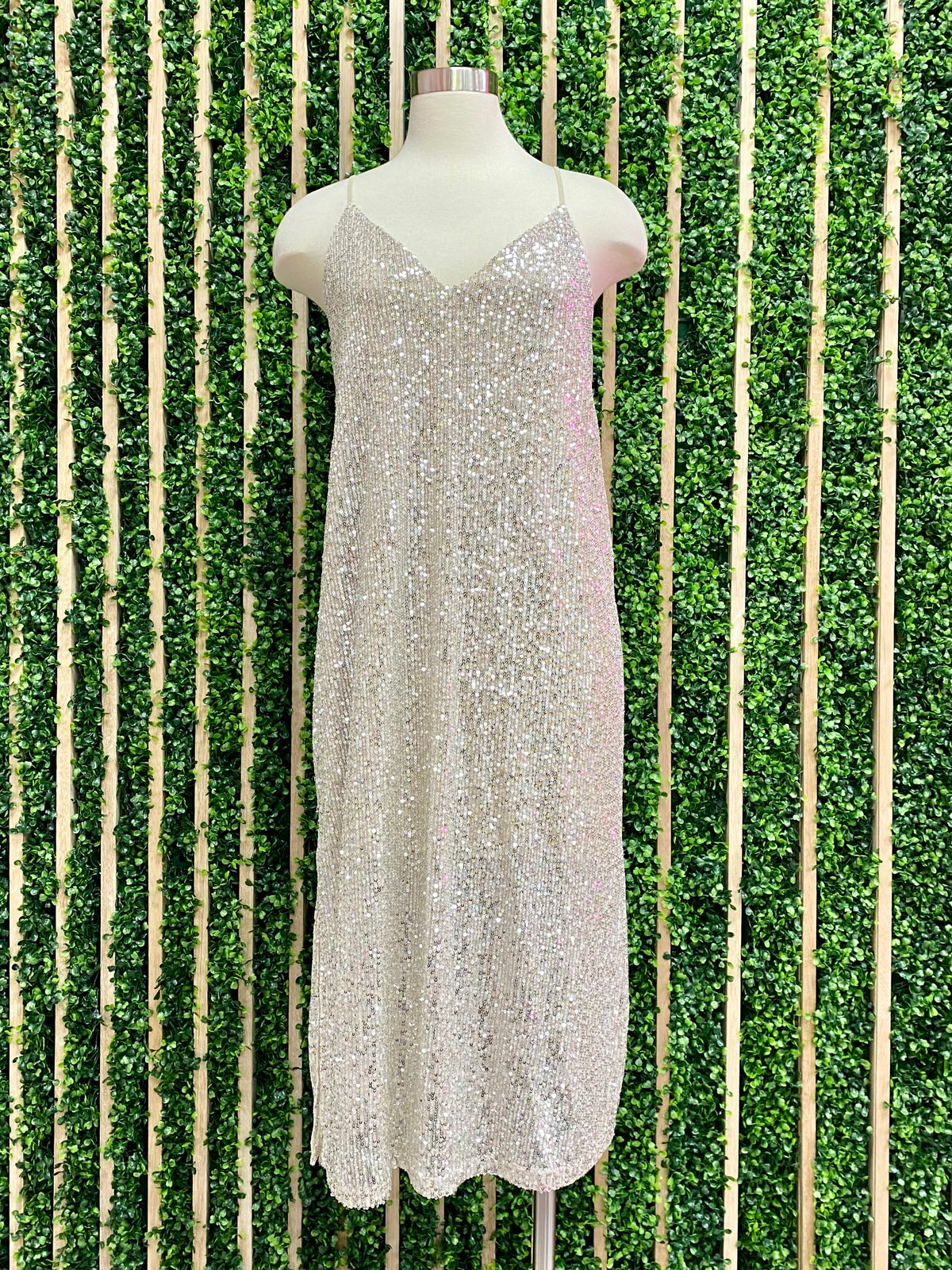 Taupe Sequin Midi Dress