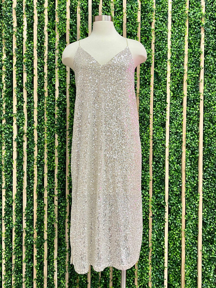 Taupe Sequin Midi Dress