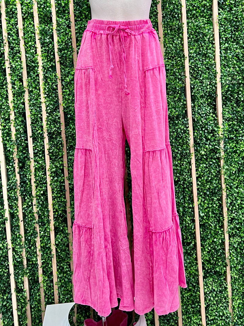 Acid Wash Tiered Wide Leg Pant