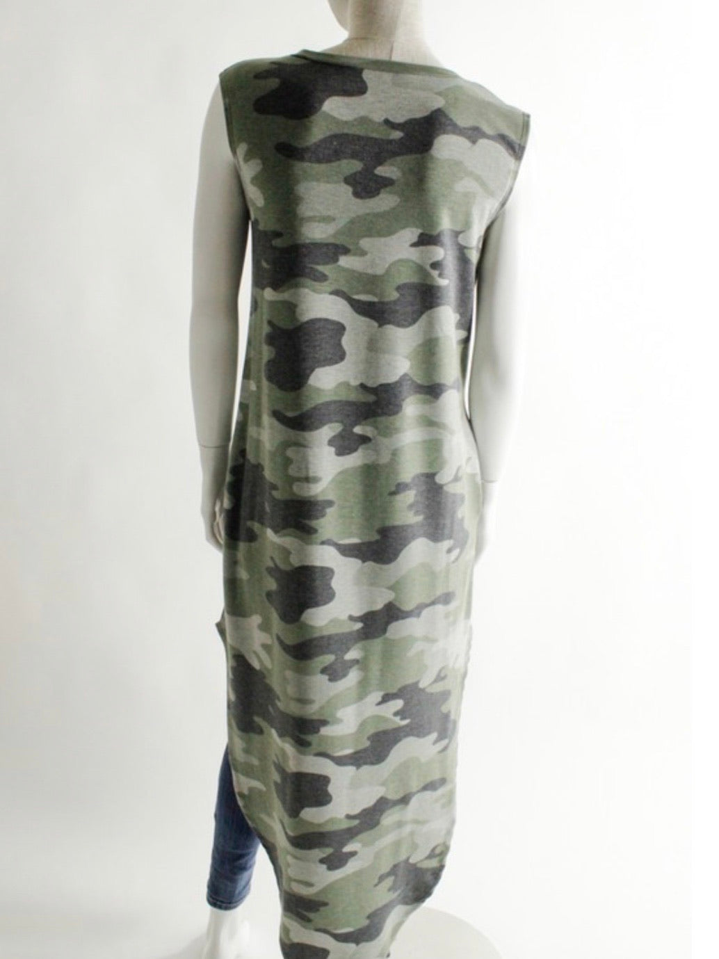 Distressed Sleeveless Camo Dress