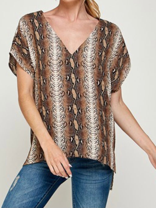 Brown Snake V Neck Top