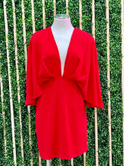 Delicate Red V Neck Short Dress