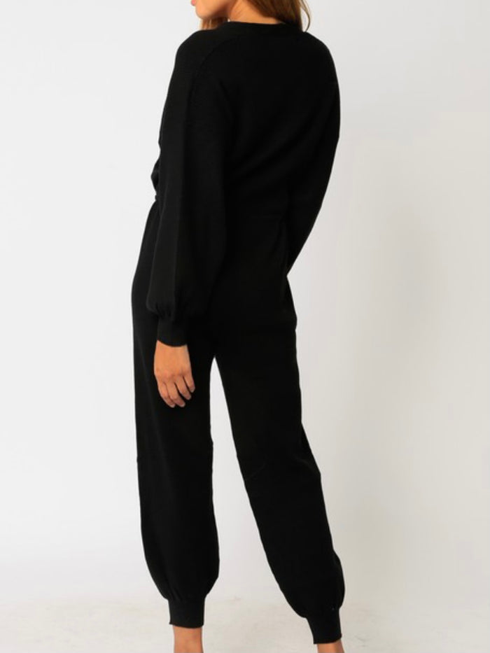 Black Sweater Jogger Jumpsuit