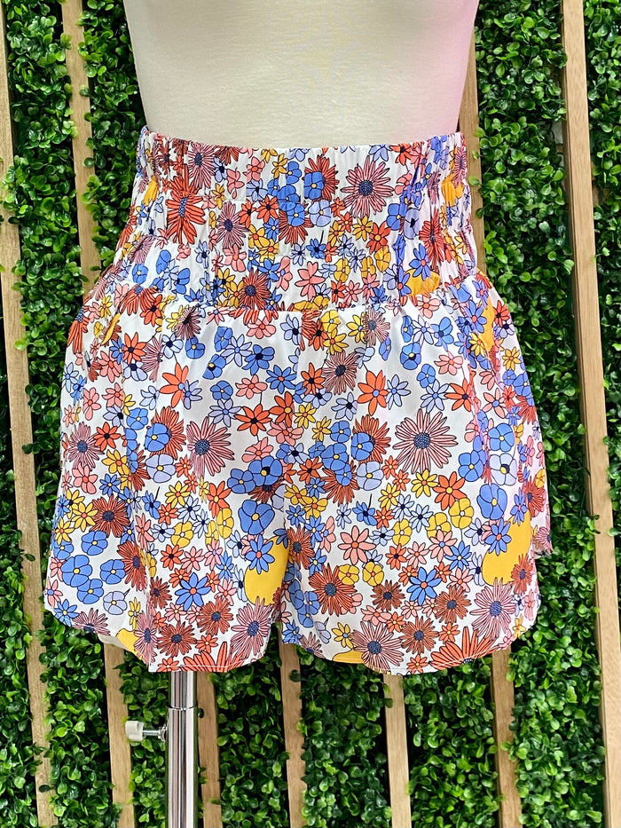 Blue Brown Floral Shorts