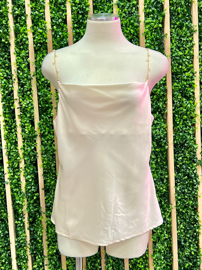 Delicate Pearl Straps Satin Top