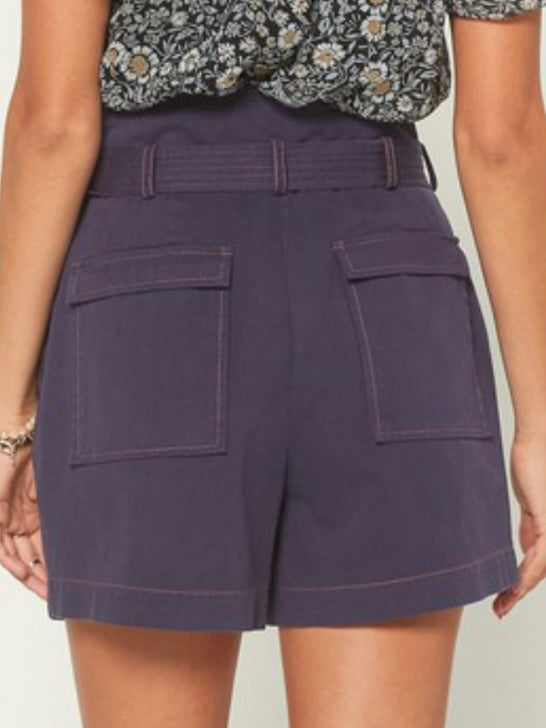 Contrast Stitch High Waist Shorts