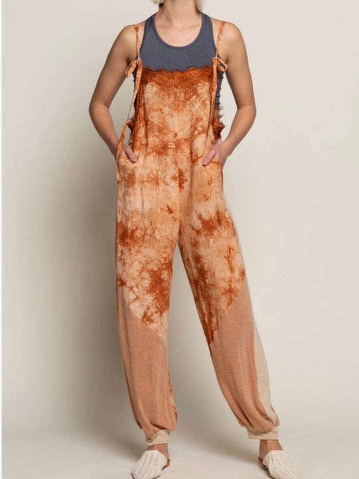 Tie Dye Color Block Jogger Jumpsuit