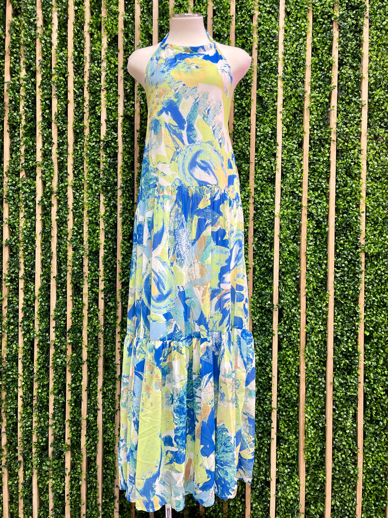 Blue Lime Halter Maxi Dress