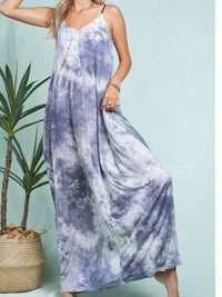 Blue Grey Tie Dye Strap Maxi