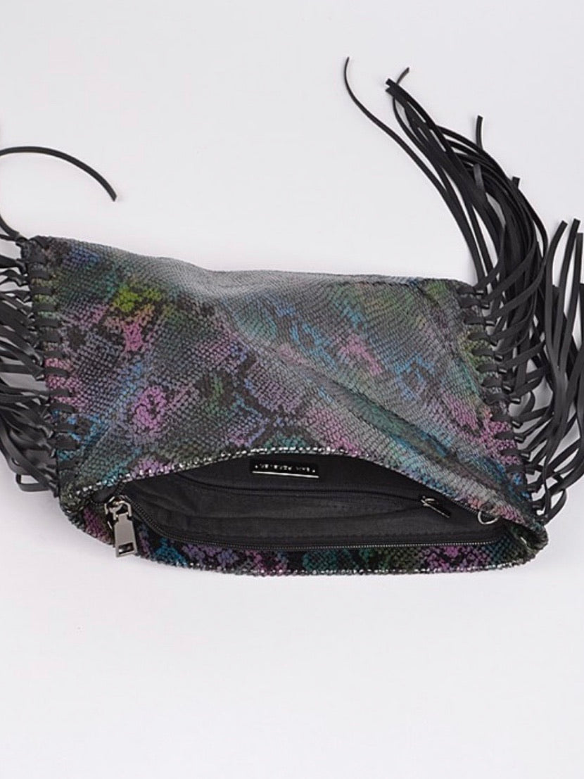 Black Multicolor Snakeskin Fringe bag