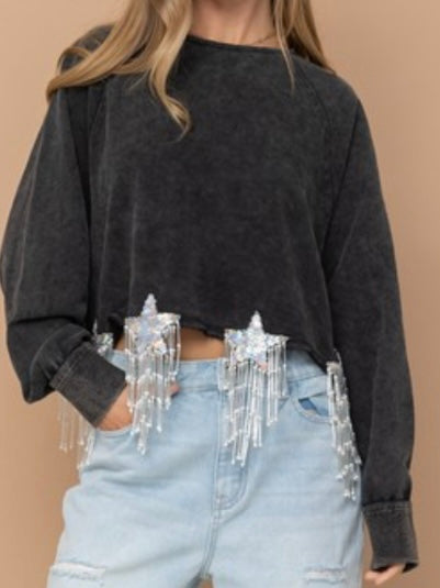 Sequin Star Patch Trim Top