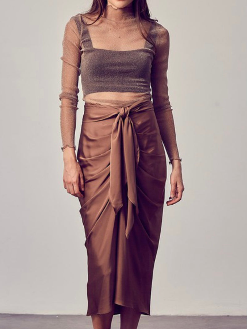 Elegant Front Tie Midi Skirt