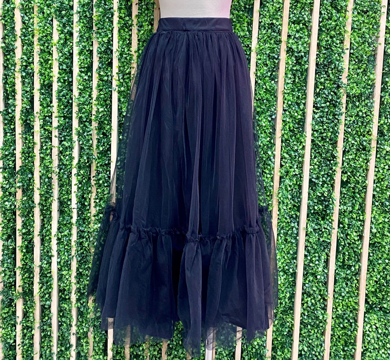 Black Tulle Midi Skirt