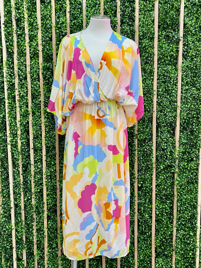 Bright Abstract Floral Midi Dress