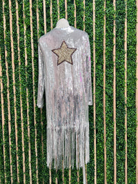 Star Silver Sequin Long Vest