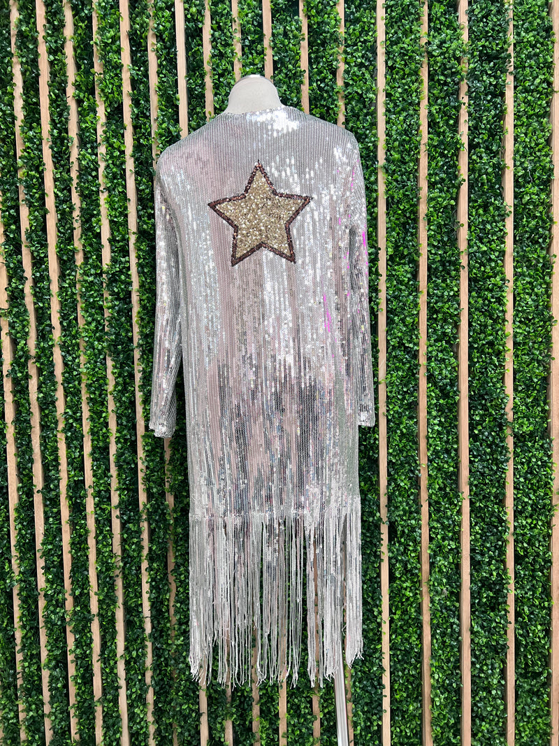 Star Silver Sequin Long Vest