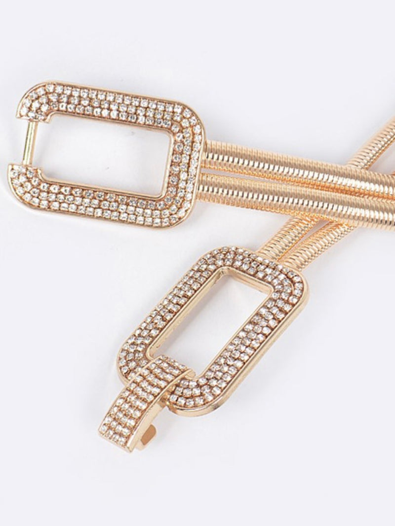 Rhinestone Rectangles Metal Elastic Belt