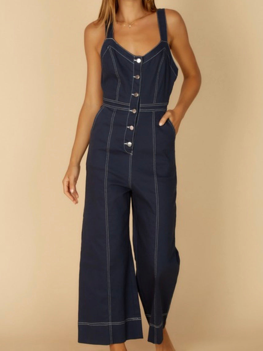 Stitch Detail  Crop Overall Jumpsuit