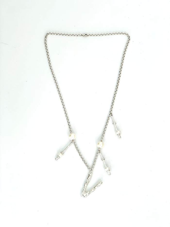 V Initial Pearls Long Necklace