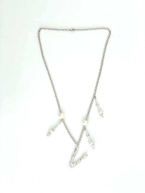 V Initial Pearls Long Necklace