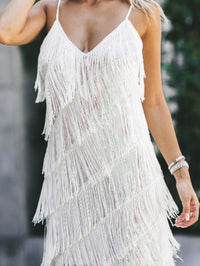 White Sequin Fringe Classy Dress