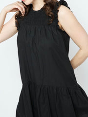 Black Tiered Angel Sleeve Short Dress