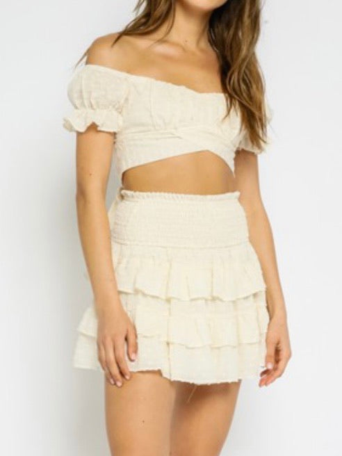 Boho Natural Embossed Skirt Set