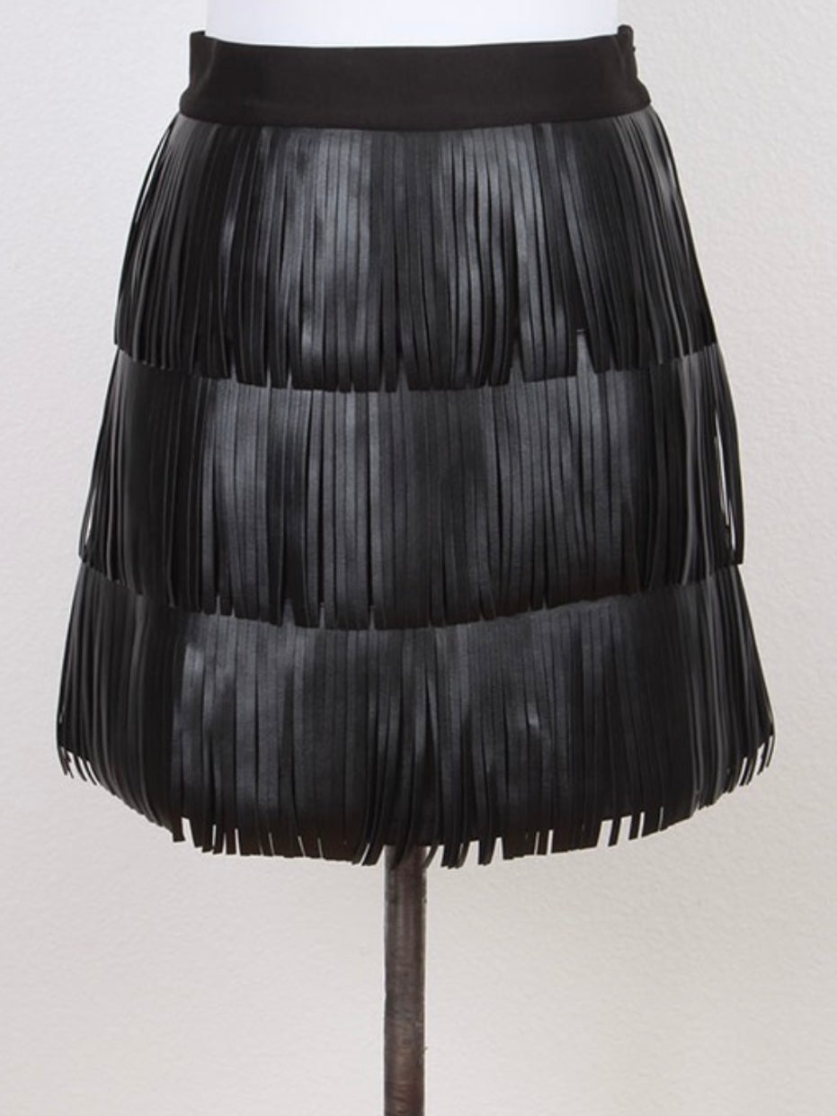 Pleather Fringe Mini Skirt