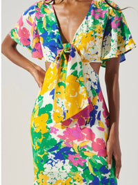 Delicate Yellow Floral Midi Dress