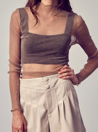 Mock Neck Glitter Mesh Top