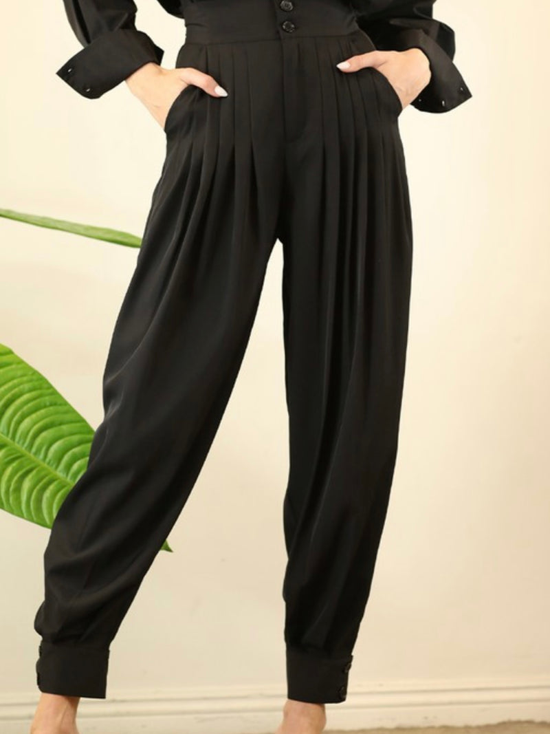 High Waist Dressy Cuffed Joggers