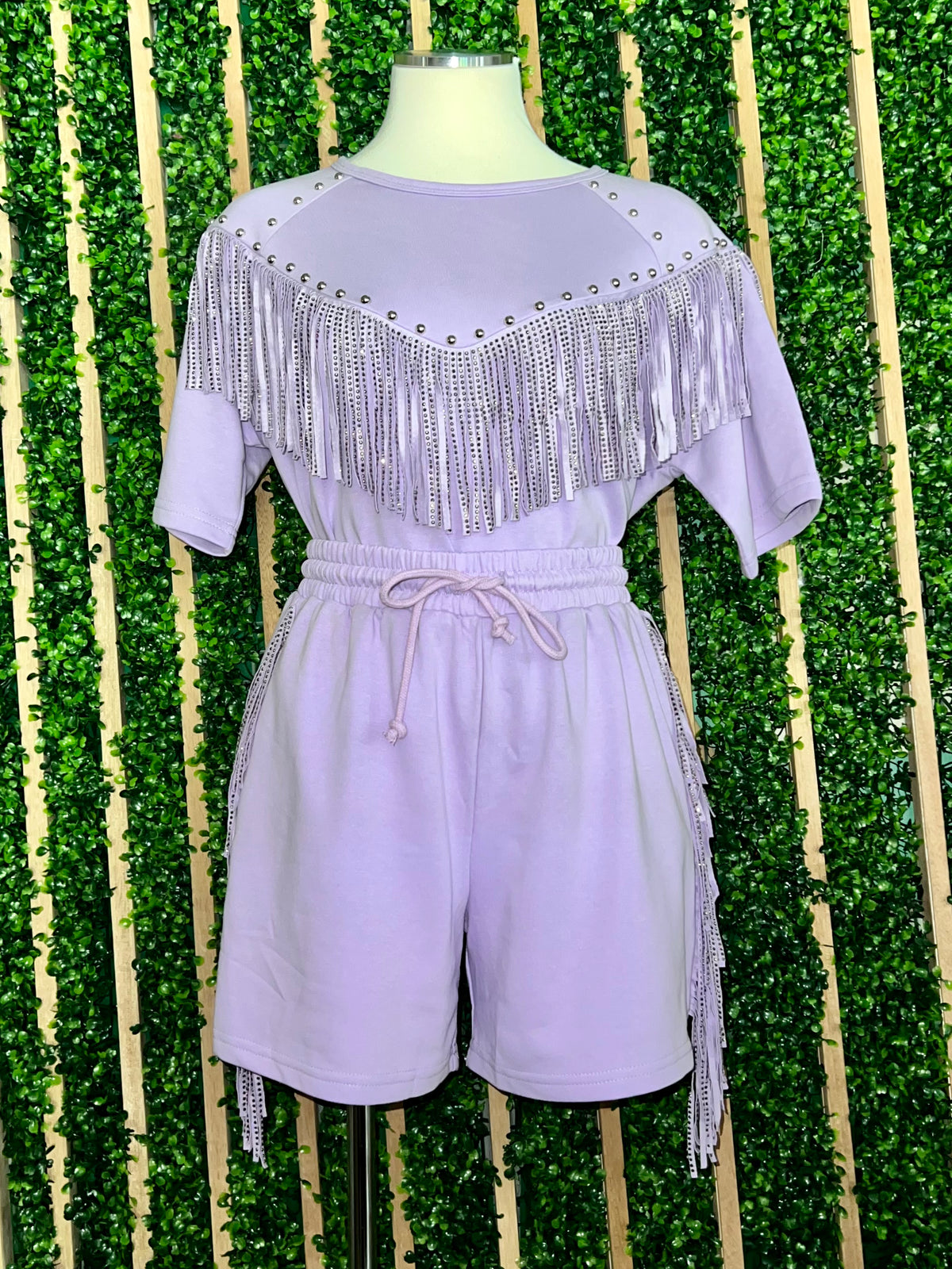 Studded Fringe Detail Short Pant Set