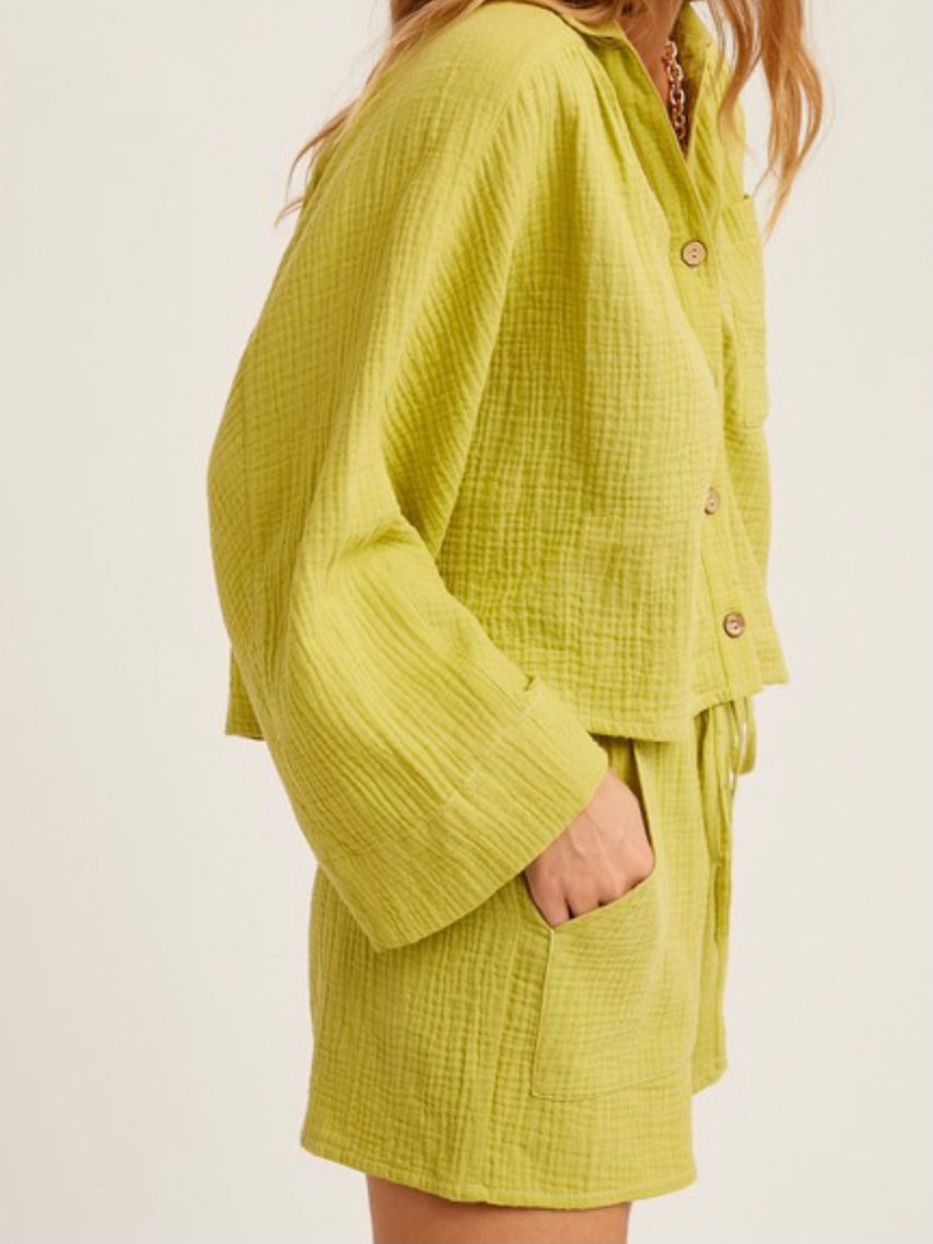 Lime Gauze Short Pant Set