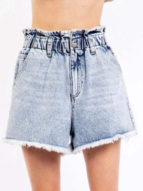 High Waist Frayed Denim Short