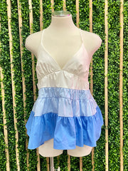 Blue Color Block Tiered Top