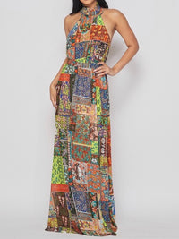 Patchwork Halter Maxi Dress