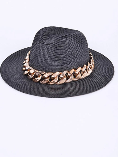 Chain Detail Straw Hat