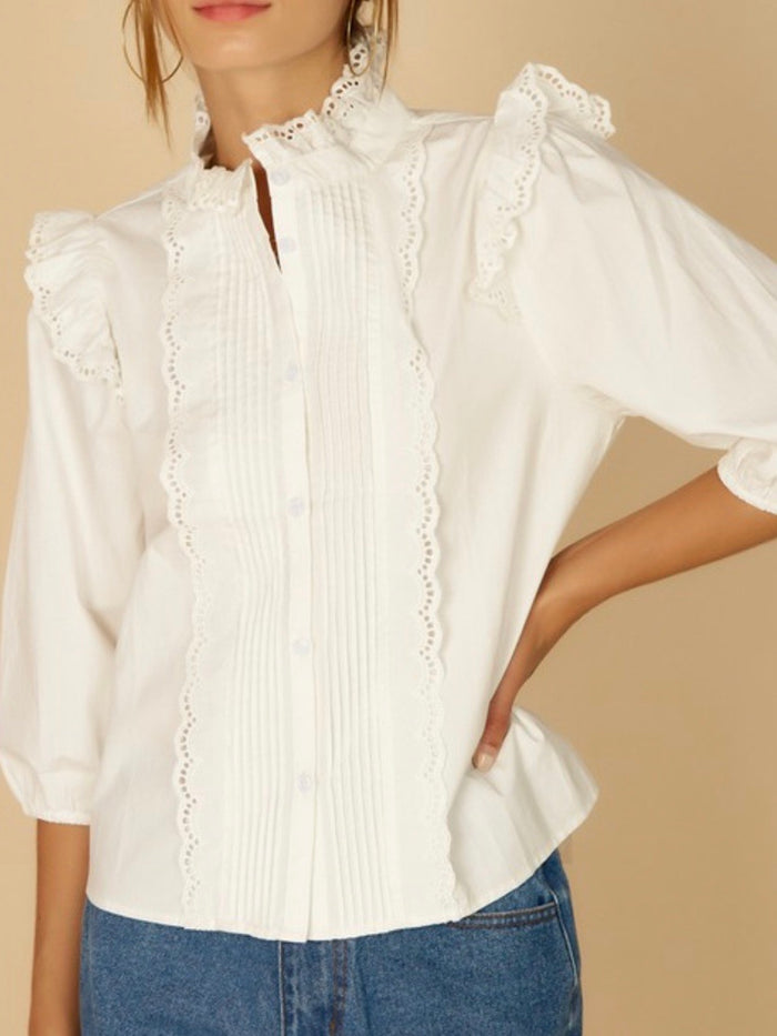 Eyelet Puff Sleeve Blouse