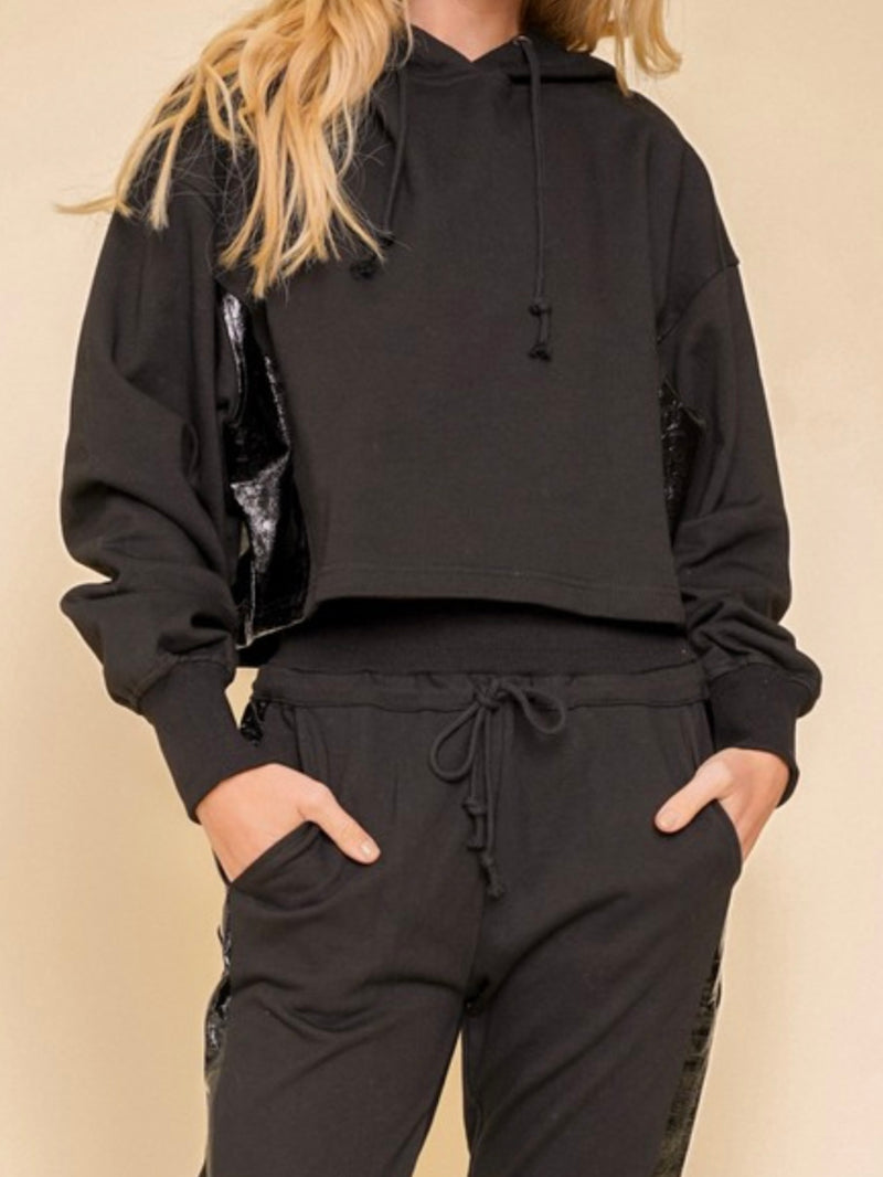 Faux Leather Side Panel Jogger Set