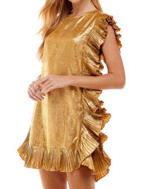 Metallic Ruffle Trim Short Dress