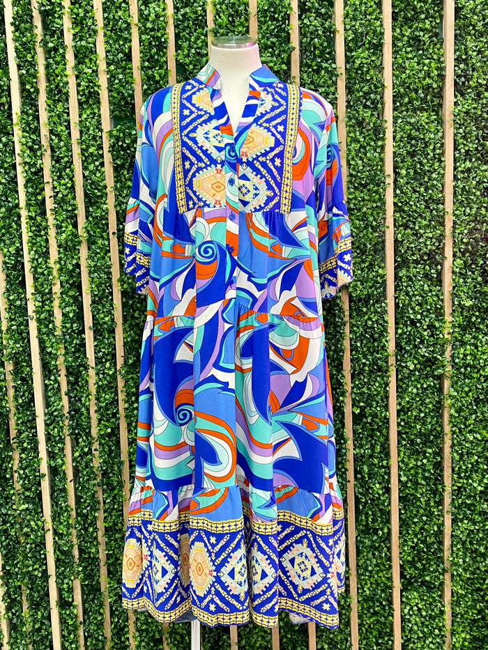 Bright Aztec Swirl Tiered Midi