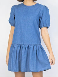 Denim Balloon Sleeve Short Dress