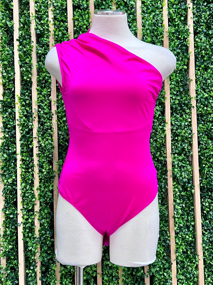 Hot Pink One Shoulder Bodysuit