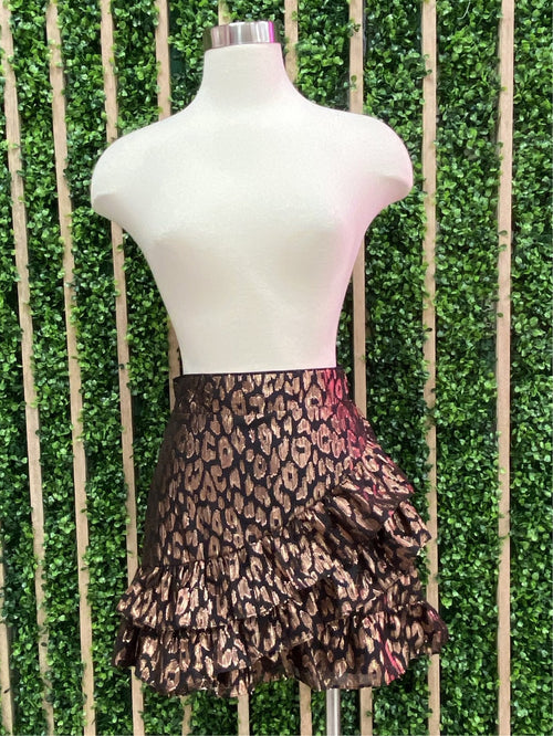 Metallic Leopard Ruffle Mini Skirt
