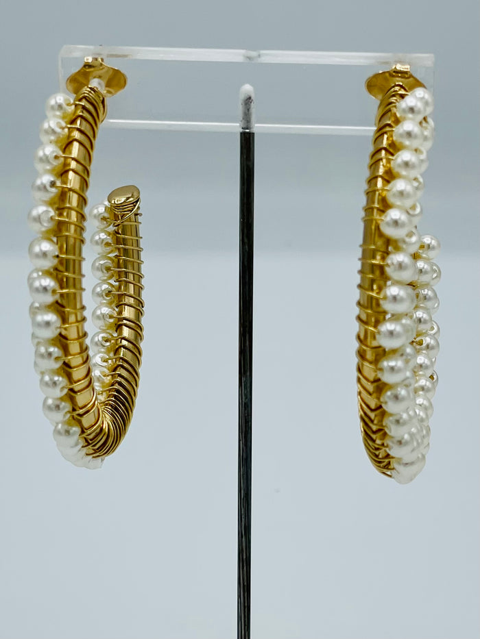 Double Row Pearl Hoops