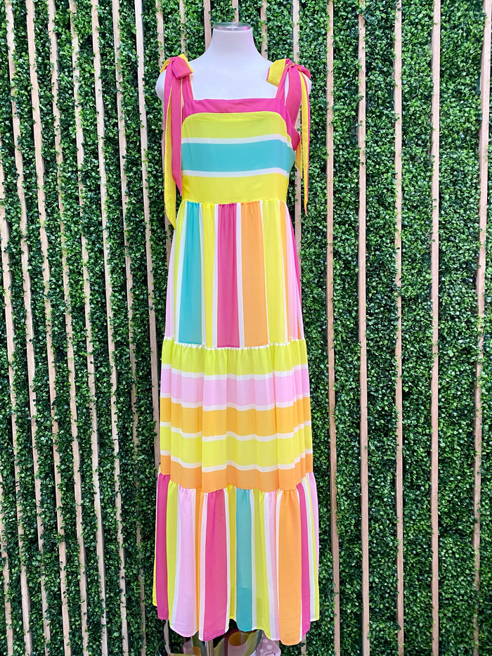 Lime Yellow Striped Maxi Dress
