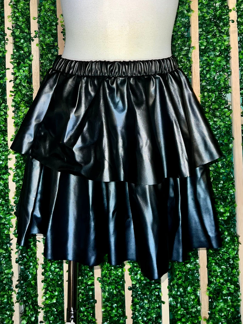 Pleather Ruffled Short Skirt