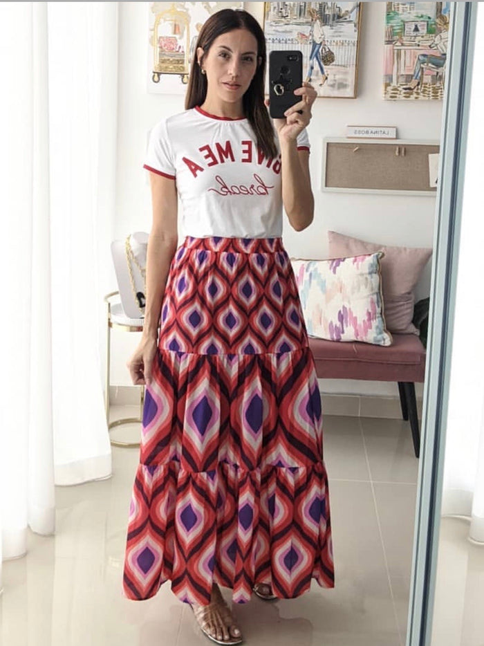 Red purple swirl Maxi Skirt