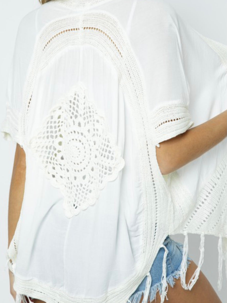 Crochet Detail Kimono Cardigan